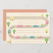 Invitation Parade d'anniversaire de voiture illustrée douce (Devant / Derrière)