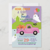 Invitation Parade D'Anniversaire Du Fantôme En Camion Rose (Devant)