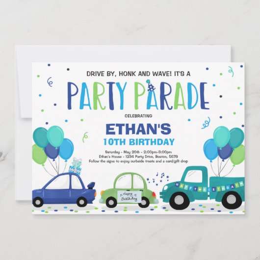 Invitation Parade D'Anniversaire Parade Bleue (Devant)
