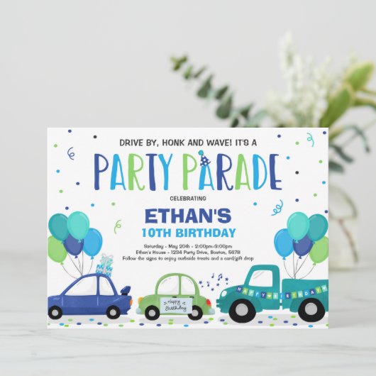 Invitation Parade D'Anniversaire Parade Bleue (Debout devant)