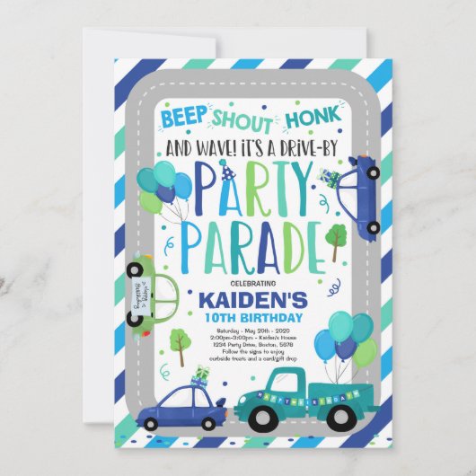 Invitation Parade D'Anniversaire Parade Bleue (Devant)