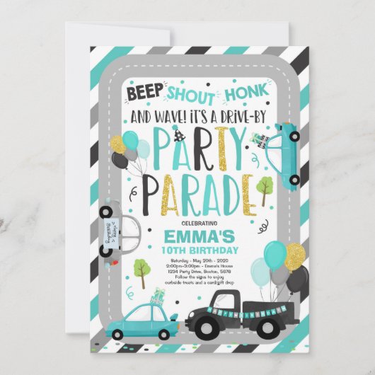 Invitation Parade D'Anniversaire Parade Turquoise (Devant)