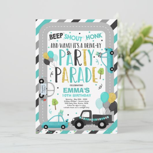 Invitation Parade D'Anniversaire Parade Turquoise (Debout devant)