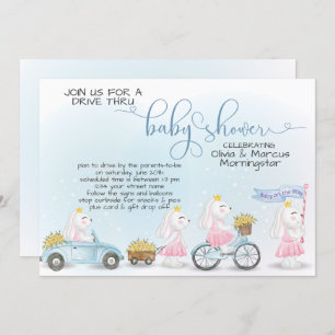 Invitation Parade de Bunny Bleu Cute Drive À Travers le Baby