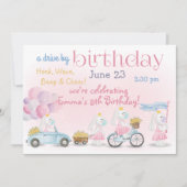 Invitation Parade de lapins roses Conduire par Anniversaire (Devant)