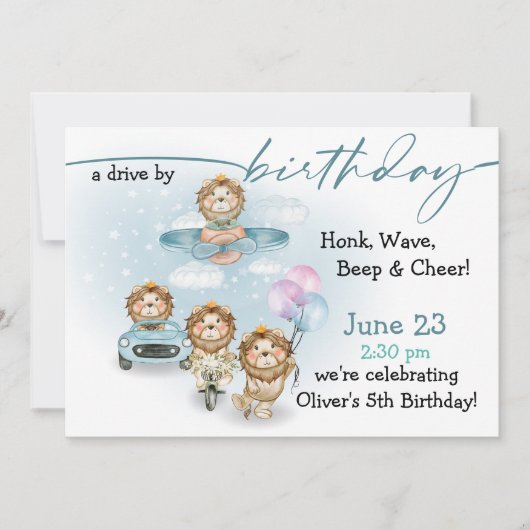Invitation Parade de Lions Drive Par Anniversaire NO Masques (Devant)