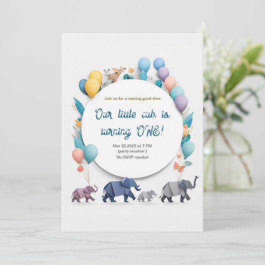 Invitation Parade d'éléphant d'art papier avec anniversaire d (Debout devant)