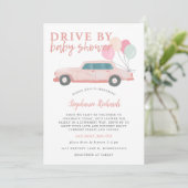 Invitation Parade En Voiture Rose Baby shower (Debout devant)