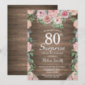 Invitation Parade Rustique Floral Pink Surprise 80th Drive-by (Devant / Derrière)