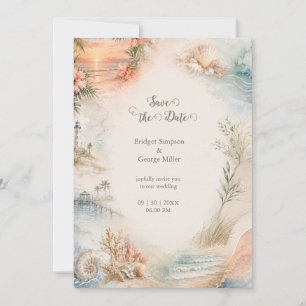 Invitation Paradis de Coquillages de Mariage Côtiers Romantiq