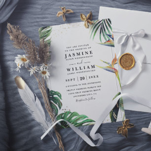 Invitation Paradis de Palmiers Tropicaux Feuilles Mariage Élé
