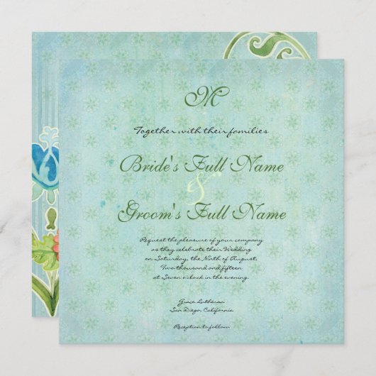 Invitation Paradis Inséparables Moderne Floral Swirl Damask (Devant / Derrière)