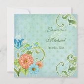 Invitation Paradis Inséparables Moderne Floral Swirl Damask (Dos)
