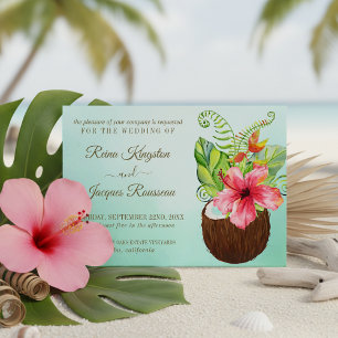 Invitation Paradis tropical Cocotier Floral Bouquet Mariage