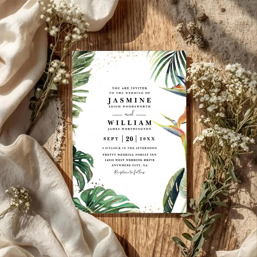 Invitation Paradis tropical de palmiers Mariage avec code QR