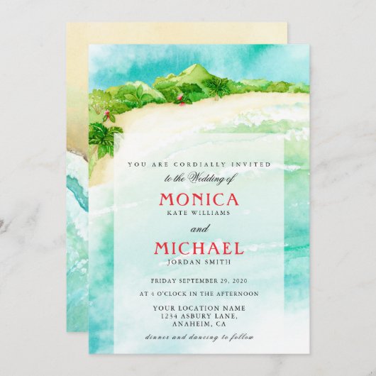 Invitation Paradis tropical | mariage de destination de plage (Devant / Derrière)