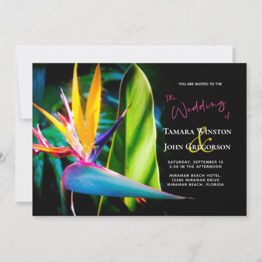 Invitation Paradis tropical oiseau Fleurs sombres Mariage sur (Devant)