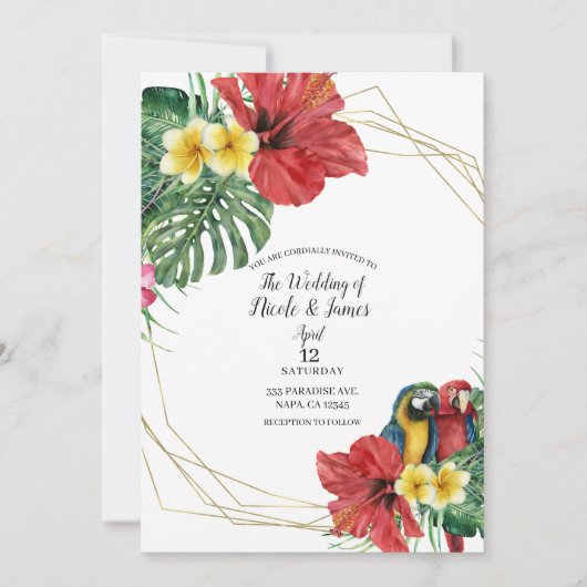Invitation Paradis tropical Oiseaux Mariages floraux (Devant)