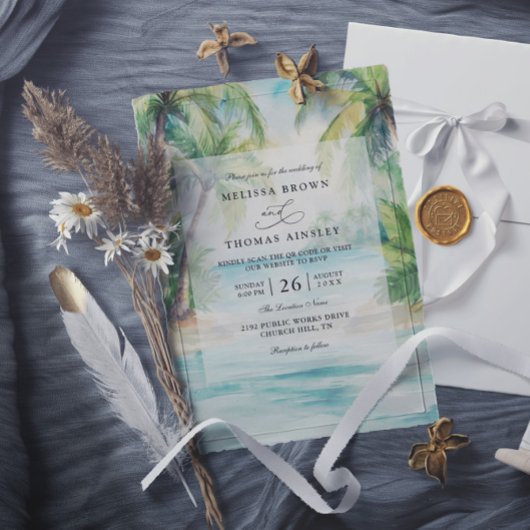 Invitation Paradise Palms Tropical Beach QR Code Wedding
