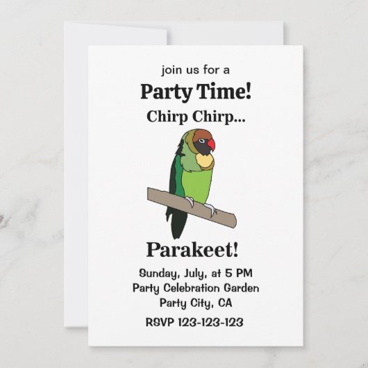 Invitation Parakeet Bird Funny Party (Devant)