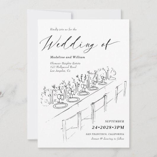 Invitation Paramètre de table dessinée à la main Mariage mini (Devant)