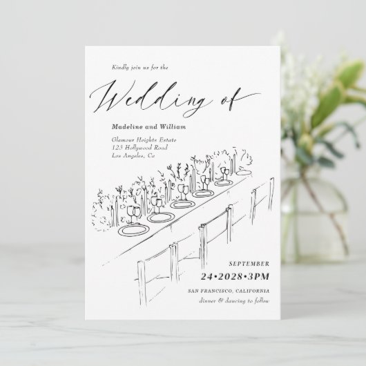 Invitation Paramètre de table dessinée à la main Mariage mini (Debout devant)