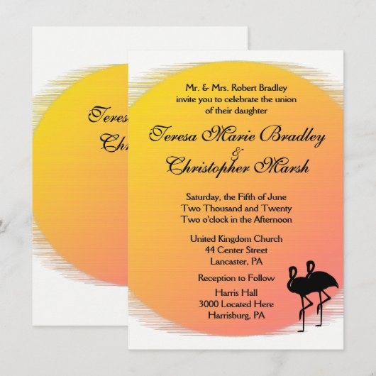 Invitation Paramètre flamme Mariage du soir du soleil (Devant / Derrière)