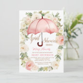 Invitation Parapluie à fleurs rose blanche Douches d'avril (Debout devant)