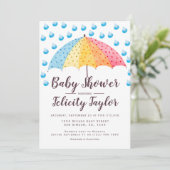 Invitation Parapluie arc-en-ciel baby shower (Debout devant)