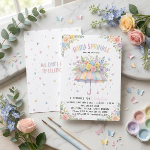Invitation Parapluie Arc-en-ciel Pastel Fleur Baby Sprinkle