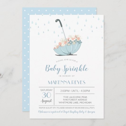 Invitation Parapluie avec fleurs Genre Neutre Bébé Parfum (Devant / Derrière)
