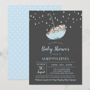 Invitation Parapluie avec Flowers Boy ou Baby shower neutre