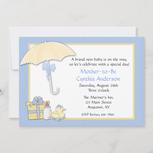 Invitation Parapluie bleu Baby shower (Devant)