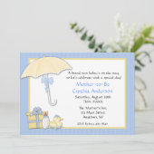 Invitation Parapluie bleu Baby shower (Debout devant)