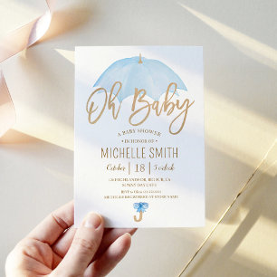 Invitation Parapluie Bleu d'Amour Baby Shower Gourmandise