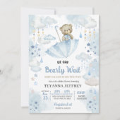 Invitation Parapluie bleu Teddy Bear Baby SprinkBaby shower (Devant)