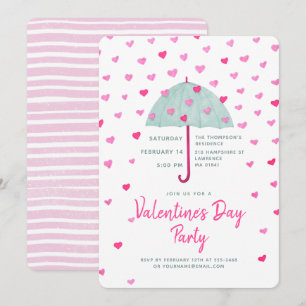 Invitation parapluie coeurs pastel sous la pluie