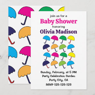 Invitation Parapluie coloré Parapluie bébé Fille Douche