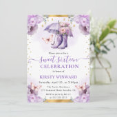 Invitation Parapluie de printemps violet et or doux 16 (Debout devant)