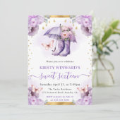 Invitation Parapluie de printemps violet et or doux 16 (Debout devant)