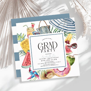 Invitation Parapluie Donut Été Tropical Bleu Remise des diplô