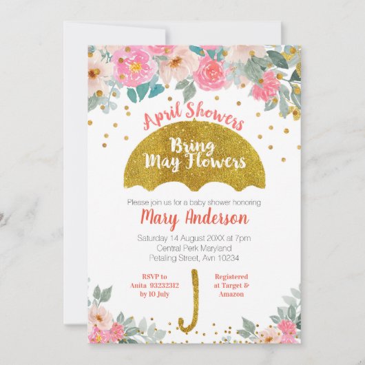 Invitation Parapluie d'or Les douches d'avril apportent des f (Devant)
