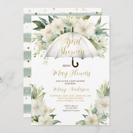 Invitation Parapluie Douches d'avril Apporter mai Fleurs (Devant / Derrière)