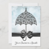 Invitation Parapluie en dentelle noire Baby shower bleu (Devant)