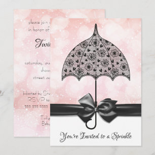Invitation Parapluie en dentelle noire Baby shower rose