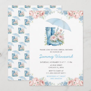 Invitation Parapluie Floral Bleu et Rose pour Enterrement de