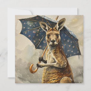 Invitation Parapluie floral bleu kangourou aquarelle Pluie