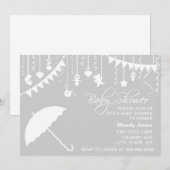 Invitation Parapluie gris et blanc baby shower moderne élégan (Devant / Derrière)