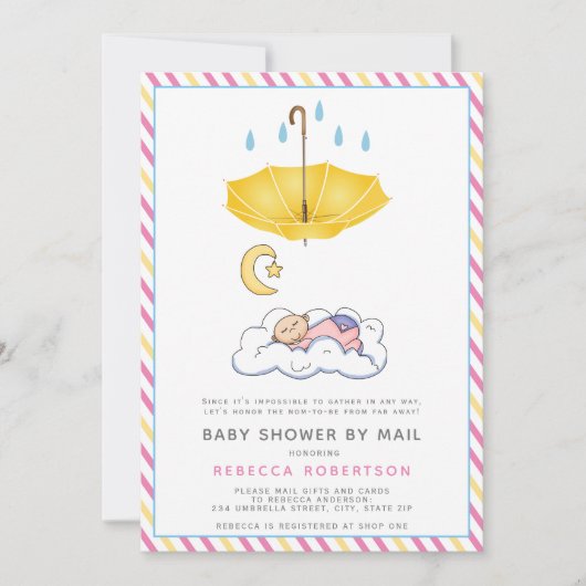 Invitation Parapluie jaune, bébé endormi douche par mail (Devant)