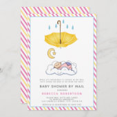Invitation Parapluie jaune, bébé endormi douche par mail (Devant / Derrière)